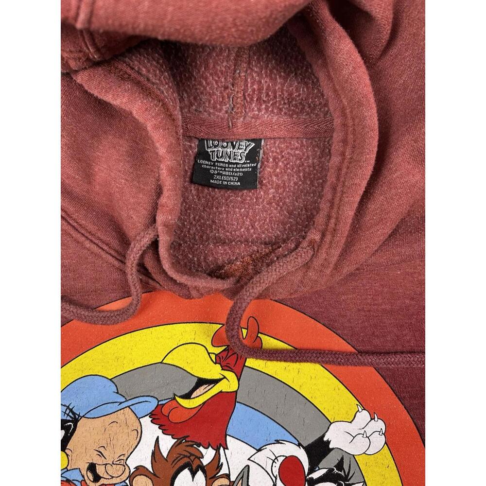 Looney Tunes Hoodie 2XL Red Warner Bros Character Graphic Sleeve Pullover - Picture 4 of 12